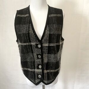 Vintage Petite Sophisticate patchwork plaid vest with corduroy trim Size Small